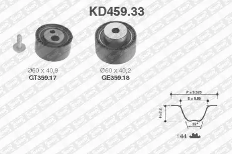 SNR К-кт. ГРМ (ремень+2шт. ролика+крепеж)) Citroen Jumpy 2.0HDI -04 SNR NTN KD459.33
