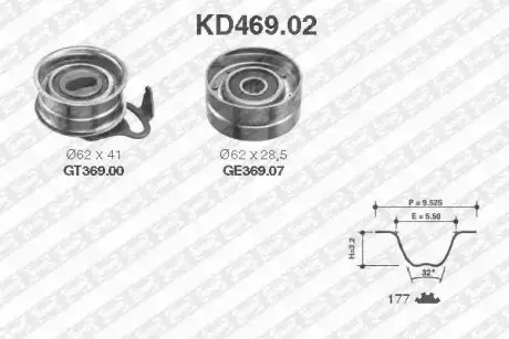 Комплект ГРМ (ремінь + ролик) TOYOTA AVENSIS, CAMRY, CARINA E VI, CARINA II, CARINA III, CARINA IV, CARINA V, COROLLA, COROLLA FX, LITEACE, MODEL F, PICNIC 1.6-2.5 04.82-02.03 SNR NTN KD46902
