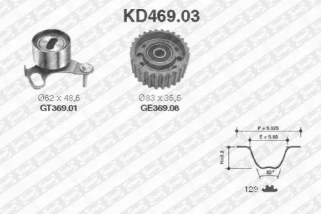 Комплект ГРМ (ремінь + ролик) TOYOTA DYNA, DYNA 150, HIACE IV, HILUX V, HILUX VI, LAND CRUISER 2.4D/2.8D/3.0D 08.87 SNR NTN KD46903