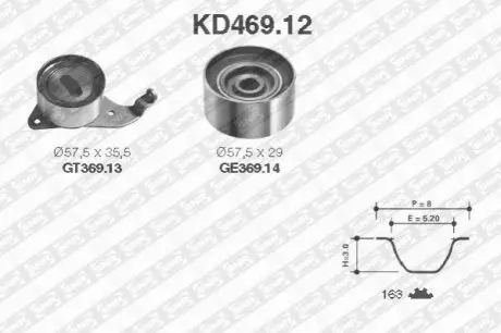 Комплект ГРМ (ремінь + ролик) TOYOTA AVENSIS, CALDINA, CAMRY, CARINA E VI, CARINA V, CELICA, CORONA, MR2 II, PICNIC, RAV 4 I 2.0-2.5 10.86-09.02 SNR NTN KD46912