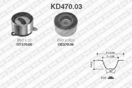 Комплект ГРМ (ремінь + ролик) KIA SPORTAGE MAZDA 626 II, 626 III, 929 II, 929 III, B-SERIE, E 2.0 01.83-05.03 SNR NTN KD47003