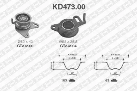 Комплект ГРМ (ремінь + ролик) HYUNDAI H100 MITSUBISHI L 300 / DELICA II, L 300 III, L200, L200 / TRITON, PAJERO I, PAJERO II 2.3D/2.5D 12.82-12.15 SNR NTN KD47300