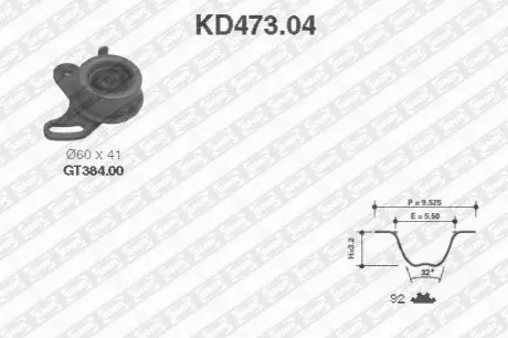 Комплект ГРМ (ремінь + ролик) HYUNDAI ACCENT, ACCENT I, LANTRA II, PONY, S MITSUBISHI COLT III 1.3/1.5 04.88-10.00 SNR NTN KD47304