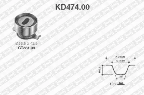 Комплект ГРМ (ремінь + ролик) HONDA CIVIC IV, CIVIC V, CIVIC VI, CONCERTO, CRX II 1.3-1.6 10.87-02.01 SNR NTN KD47400