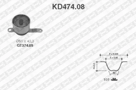 Комплект ГРМ (ремінь + ролик) HONDA CIVIC V, CIVIC VI, HR-V ROVER 400 II 1.4-1.6 10.91 SNR NTN KD47408
