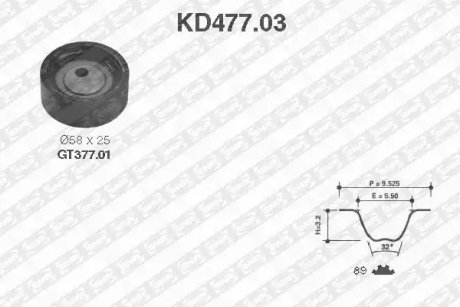 Ремінь ГРМ (набір) - KD477.03 (1281082003, 1276163E00) SNR NTN KD47703