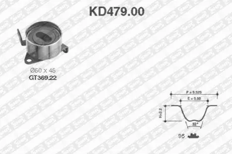Комплект ГРМ (ремінь + ролик) DAIHATSU APPLAUSE I, APPLAUSE II, CHARADE IV, FEROZA, GRAN MOVE 1.5/1.6 10.88 SNR NTN KD47900