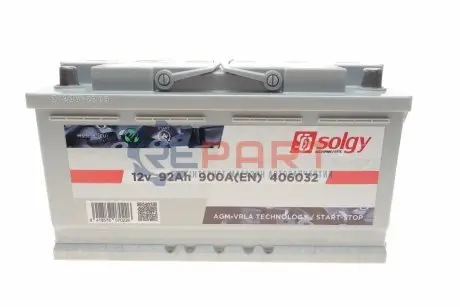 Акумуляторна батарея 92Ah/900A (353x175x190/+R/B13) (Start-Stop AGM) Solgy 406032 Купити в Україні