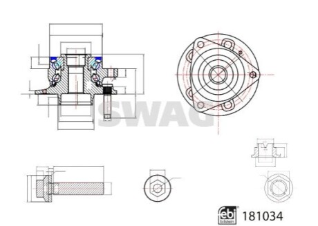 Підшипник маточини (передньої) Opel Astra 1.0-1.6 CDTI 15- SWAG 33108074 (фото 1)