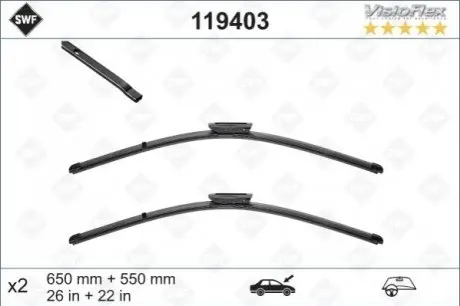 Щітка склоочисника безкаркасна передн із спойлером (2шт) Visioflex 650/550мм RENAULT GRAND SCENIC II, SCENIC II 06.03-12.09 SWF 119403