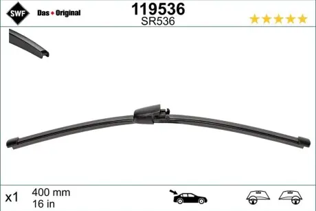 Щітка склоочисника безкаркасна задн (1шт) Visioflex 400мм VOLVO C30 BMW X7 (G07) CITROEN C5 II OPEL VECTRA C GTS SKODA FABIA II, OCTAVIA II VW MULTIVAN T5, TOURAN, TRANSPORTER T5 08.02 SWF 119536