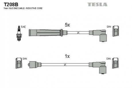 Комплект кабелів запалювання TESLA T208B (фото 1)