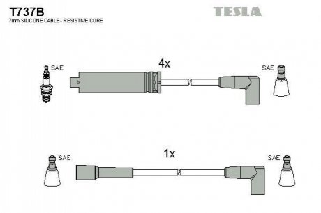 Комплект кабелів запалювання TESLA T737B (фото 1)