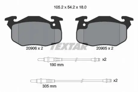 Комплект гальмівних колодок передн, CITROEN AX, SAXO PEUGEOT 106 I, 106 II, 205, 309, 405 I, 405 II 1.0-Electric 10.85-07.04 TEXTAR 2090603 Купити в Україні