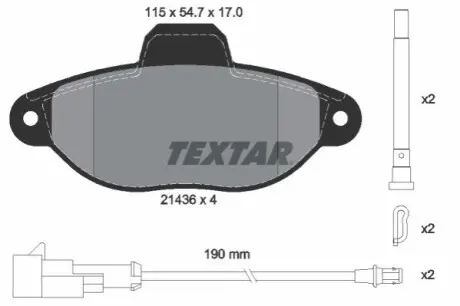 Комплект гальмівних колодок передн, FIAT 500, PANDA, PUNTO, SEICENTO / 600 FORD KA 0.9-1.4 04.97 TEXTAR 2143609