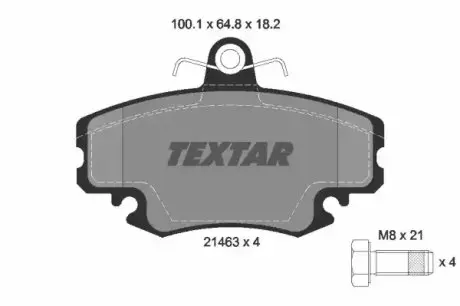 Комплект гальмівних колодок передн, DACIA LOGAN, LOGAN MCV, SANDERO PEUGEOT 205 I, 205 II, 309 I, 309 II RENAULT 11, 18, 18 VARIABLE, 19 I, 19 I CHAMADE, 19 II 1.0-Electric 05.77 TEXTAR 2146306