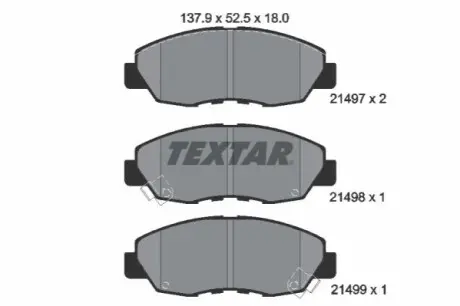 Комплект гальмівних колодок передн, HONDA ACCORD IV, ACCORD V, ACCORD VI, ACCORD VII, CIVIC VI, CR-V I 1.6-2.4 01.90-05.08 TEXTAR 2149701