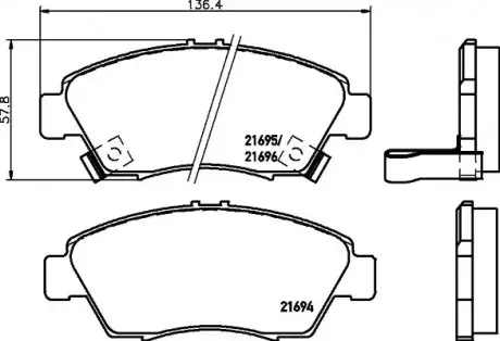 Комплект гальмівних колодок передн, HONDA CITY V, CIVIC V, CIVIC VI, CIVIC VII, CIVIC VIII, CRX III, INSIGHT, INTEGRA 1.3-2.0 10.91-08.14 TEXTAR 2169401