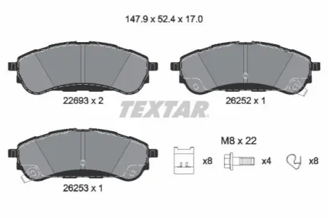 Комплект гальмівних колодок задн, FORD RANGER 2.0D-3.2D 04.11 TEXTAR 2269301 Купити в Україні