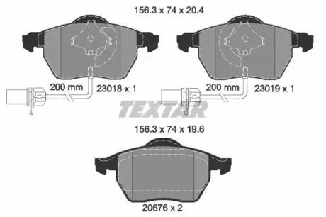 Комплект гальмівних колодок передн, AUDI 100 C4, A4 B5, A4 B6, A4 B7, A6 C4, A6 C5, A6 C6 SEAT EXEO, EXEO ST SKODA SUPERB I VW PASSAT B5, PASSAT B5.5 1.6-4.0 12.90-05.13 TEXTAR 2301802