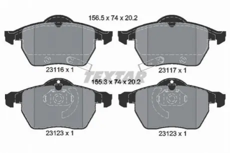 Комплект гальмівних колодок передн, OPEL ASTRA G, ZAFIRA A SAAB 900 II, 9-3, 9-5 1.9D-3.0D 07.93-12.09 TEXTAR 2311701