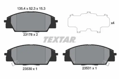 Комплект гальмівних колодок передн, ACURA RSX HONDA CIVIC VII, CIVIC VIII, S2000 2.0/2.2 03.99 TEXTAR 2317801