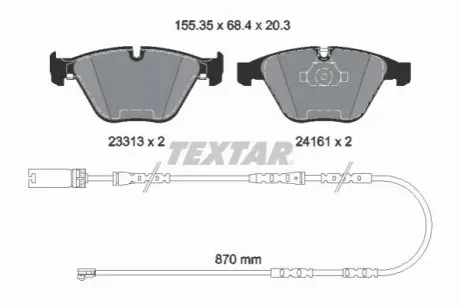 Комплект гальмівних колодок передн, BMW 1 (E82), 3 (E90), 3 (E91), 3 (E92), 3 (E93), 5 (E60), 5 (E61), 6 (E63), 6 (E64), 7 (E65, E66, E67), X1 (E84) 2.0-6.0 07.01-10.13 TEXTAR 2331307