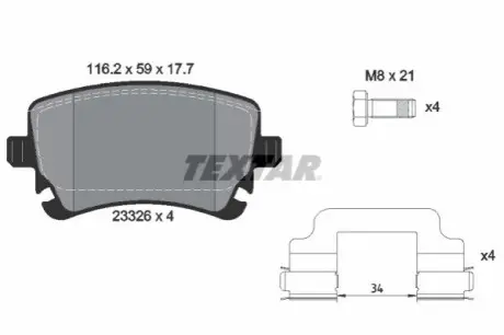 Комплект гальмівних колодок задн, AUDI A6 C6 BENTLEY CONTINENTAL, CONTINENTAL FLYING SPUR, FLYING SPUR 4.0-6.0ALK 06.03 TEXTAR 2332607