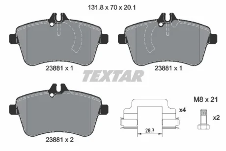 Комплект гальмівних колодок передн, MERCEDES A (W169), B SPORTS TOURER (W245) 2.0-Electric 09.04-06.12 TEXTAR 2388101
