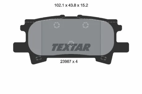 Комплект гальмівних колодок задн, LEXUS RX TOYOTA HARRIER, HIGHLANDER / KLUGER 2.4-3.5 09.00-12.13 TEXTAR 2396701