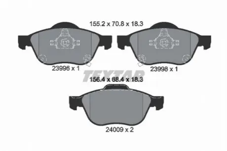 Комплект гальмівних колодок передн, TOYOTA AVENSIS, AVENSIS VERSO, COROLLA 1.4-2.0D 05.97-11.09 TEXTAR 2399601