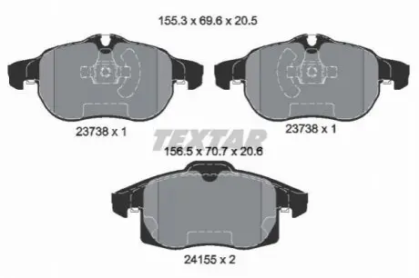 Комплект гальмівних колодок передн, CHEVROLET VECTRA OPEL ASTRA H, ASTRA H GTC, SIGNUM, VECTRA C, VECTRA C GTS, ZAFIRA B SAAB 9-3, 9-3X 1.6-3.2 04.02-02.15 TEXTAR 2415501 Купити в Україні