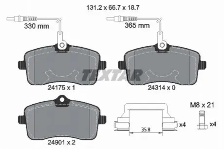 Комплект гальмівних колодок передн, PEUGEOT 407 1.6D-2.0D 03.04-02.11 TEXTAR 2417501