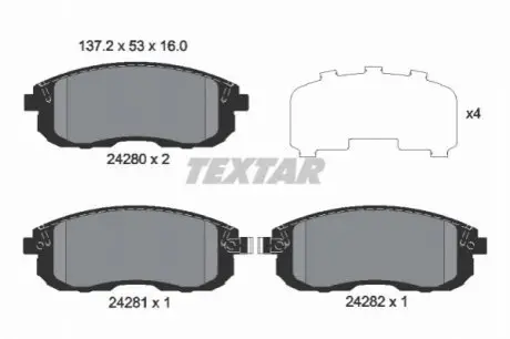 Комплект гальмівних колодок передн, FIAT SEDICI NISSAN CUBE SUZUKI SX4 1.5-2.0D 06.06 TEXTAR 2428001