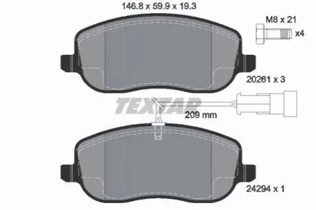 Комплект гальмівних колодок передн, FIAT CROMA, SCUDO PEUGEOT 807 1.9D-2.4D 02.96 TEXTAR 2429401