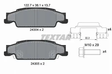 Комплект гальмівних колодок, дискове гальмо TEXTAR 2430402
