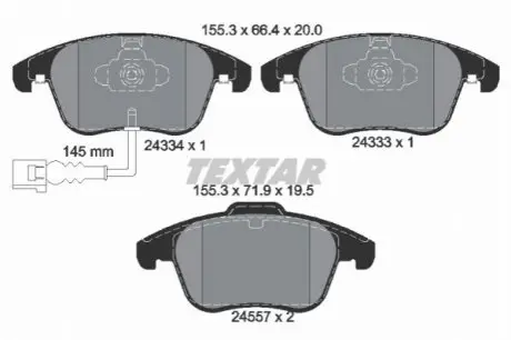 Фото Колодки гальмівні (передні) Audi Q3 11-18/VW Passat Tiguan 07-18/Sharan 10-(+датчик) TEXTAR (2433401) зображення 1