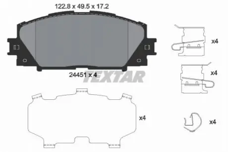 Комплект гальмівних колодок передн, DAIHATSU CHARADE VIII GREAT WALL C30, VOLEEX C10 TOYOTA PREMIO, PRIUS C, YARIS, YARIS / VIOS 1.0-1.5H 01.05 TEXTAR 2445103