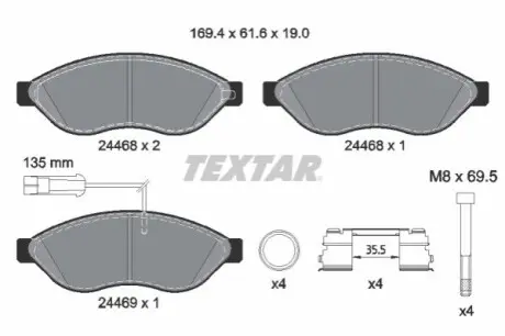 Комплект гальмівних колодок передн BREMBO FIAT DUCATO 250A1.000-F1CFA401C 07.06 TEXTAR 2446807