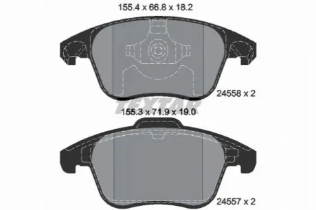 Комплект гальмівних колодок передн, DS DS 3 / DS 3, DS 4, DS 5 CITROEN C4 GRAND PICASSO I, C4 II, C4 III, C4 PICASSO I, DS4, DS5 OPEL CORSA F, MOKKA PEUGEOT 2008 II, 207 1.2-Electric 10.06 TEXTAR 2455801