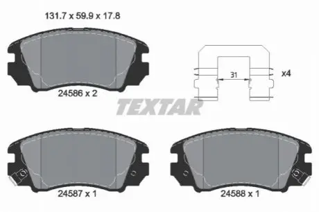 Комплект гальмівних колодок передн, HYUNDAI SONATA V KIA MAGENTIS II 2.0-2.7 01.05-12.10 TEXTAR 2458601