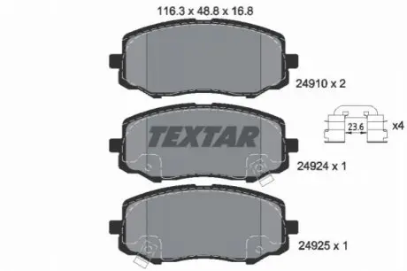 Комплект гальмівних колодок передн, HYUNDAI I10 I, I20 I, I20 II 1.0-1.6D 12.07-09.21 TEXTAR 2491001 Купити в Україні