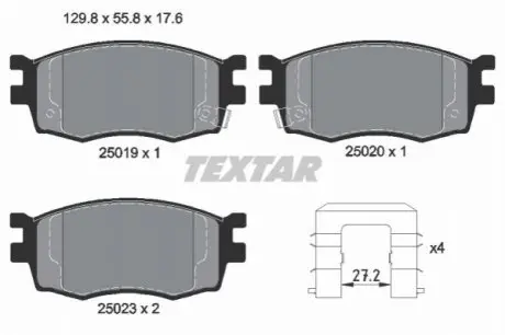 Комплект гальмівних колодок передн, HYUNDAI ACCENT III, I20 I 1.1D-1.6D 11.05-12.15 TEXTAR 2501901