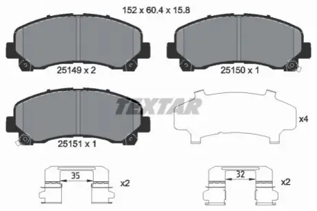 Комплект гальмівних колодок передн, CHEVROLET TRAILBLAZER ISUZU D-MAX I, D-MAX II, D-MAX III 1.9D-Electric 10.06 TEXTAR 2514901