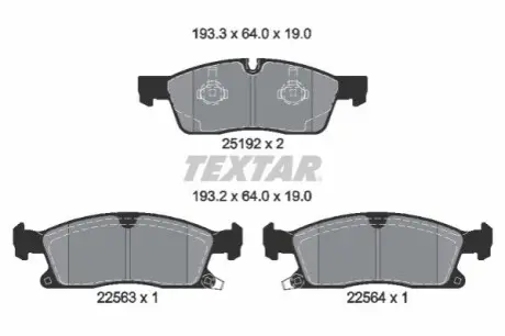 Комплект гальмівних колодок передн, JEEP GRAND CHEROKEE, GRAND CHEROKEE IV 3.0-6.4 11.10 TEXTAR 2519209