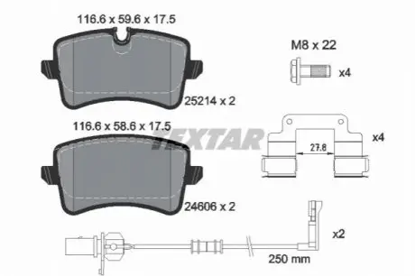 Комплект гальмівних колодок задн, AUDI A8 D4 2.0H-6.3 11.09-01.18 TEXTAR 2521405 Купити в Україні