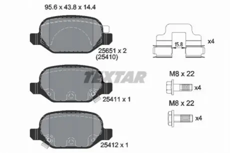 Комплект гальмівних колодок задн, FIAT 500, 500 C, PANDA 0.9/1.3D/1.4 10.07 TEXTAR 2541001