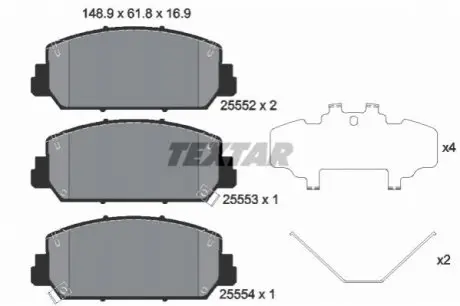 Комплект гальмівних колодок передн (без сертифікату ECE R90), ACURA RDX 3.5 09.11-08.18 TEXTAR 2555201 Купити в Україні