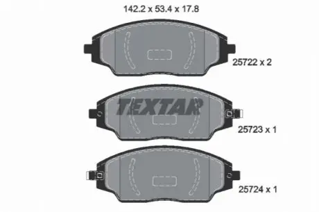 Комплект гальмівних колодок передн, CHEVROLET AVEO 1.2-1.6 03.11 TEXTAR 2572201