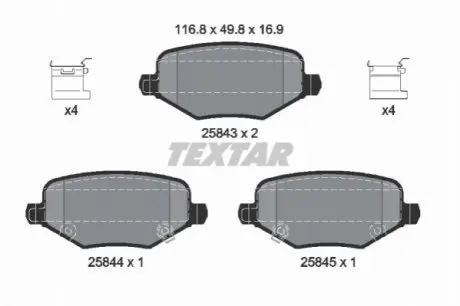Комплект гальмівних колодок задн (з комплектуючими), CHRYSLER TOWN & COUNTRY, VOYAGER V DODGE GRAND, JOURNEY VW ROUTAN 2.4-4.0 10.07 TEXTAR 2584301